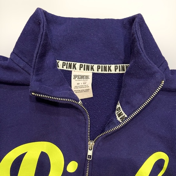 VS PINK Quarter Zip Women’s Purplish/Blue w/ Neon PINK Logo SZ XS - Picture 4 of 5